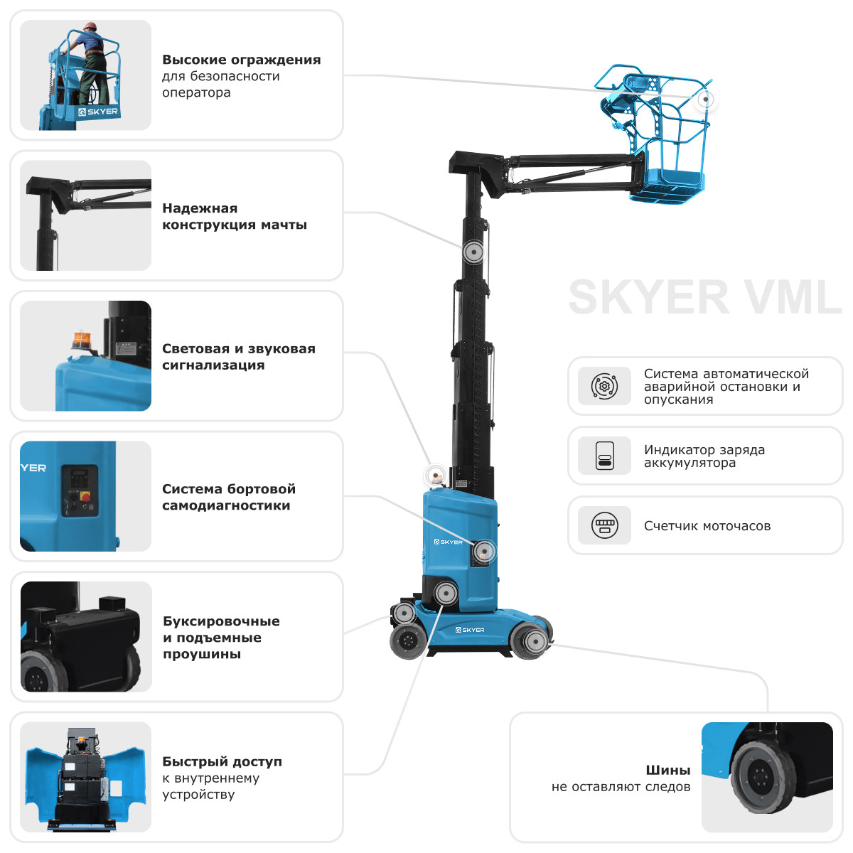 2 - Вертикальный самоходный мачтовый подъемник SKYER VML 1220