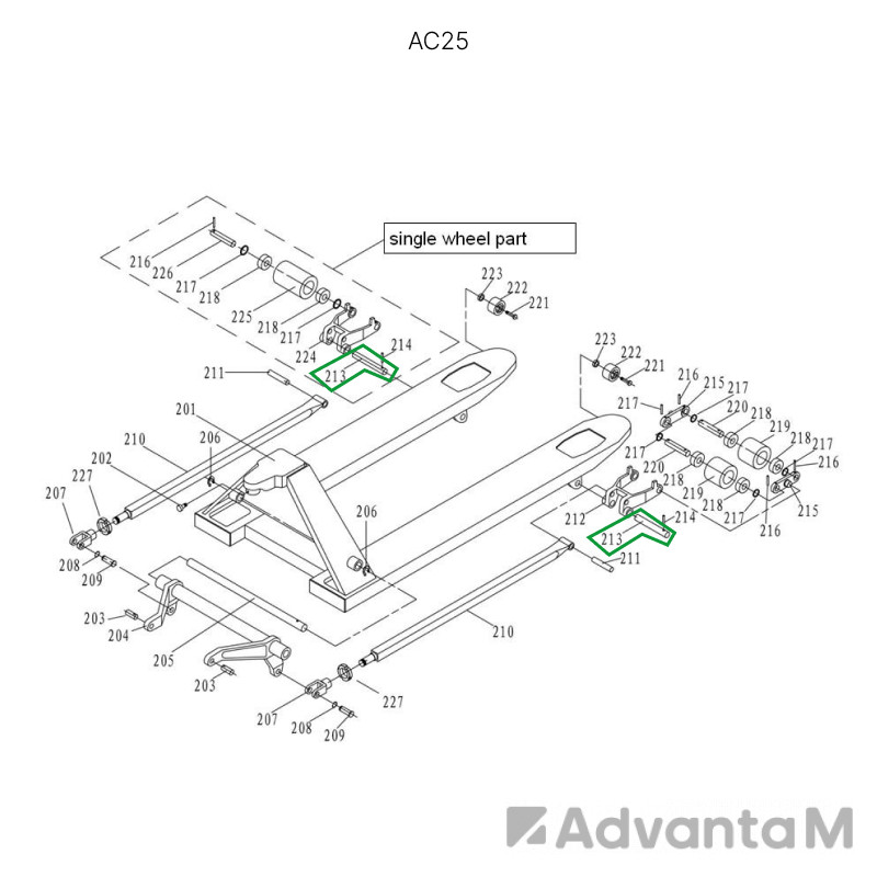 Ось крепления рычага силового блока для гидравлических тележек AC25  - 1